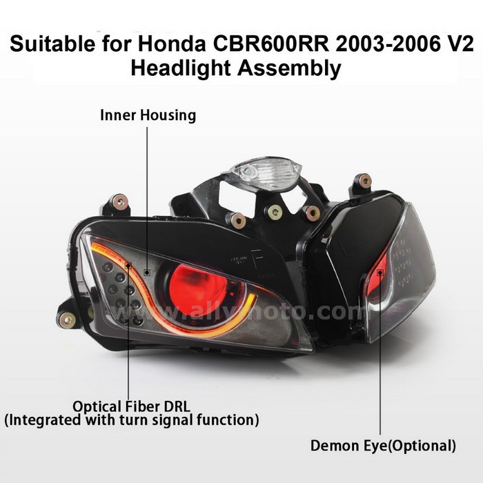 053 Headlight Honda Cbr600Rr 2003 2004 2005 2006 Front Lamp Optical Fiber Hid Red-4